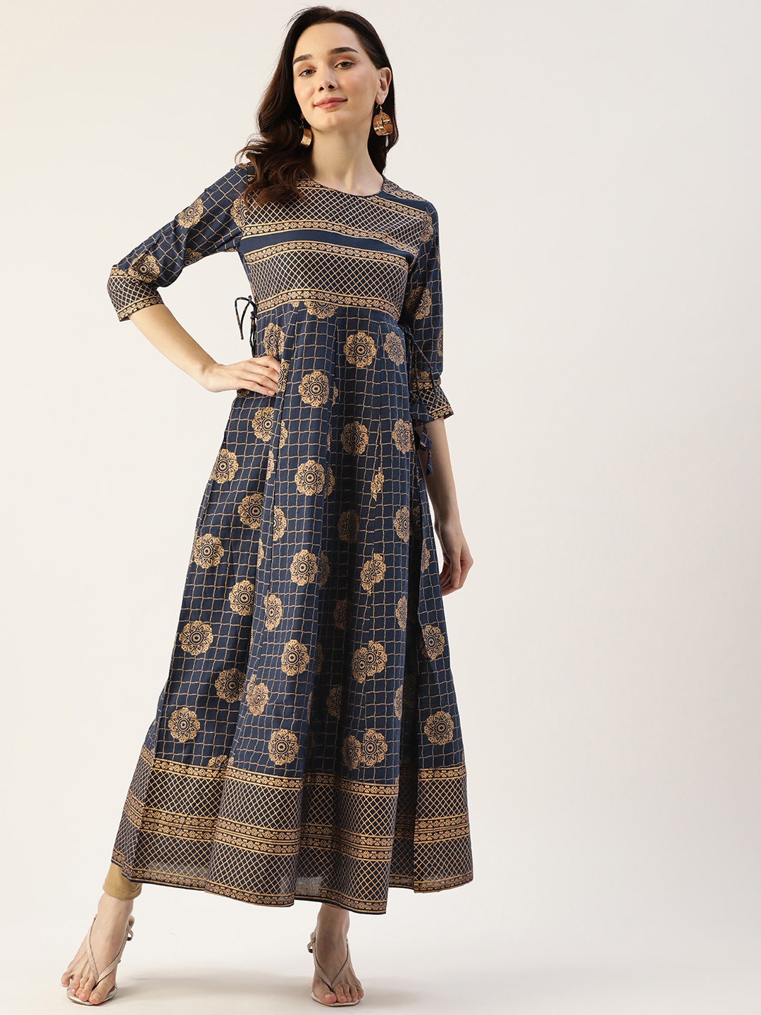 

KBZ Women Navy Blue & Copper Ethnic Motifs Printed Anarkali Kurta