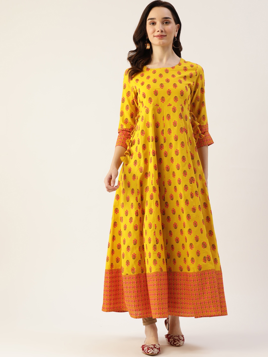 

KBZ Women Yellow & Pink Ethnic Motifs Printed Anarkali Kurta