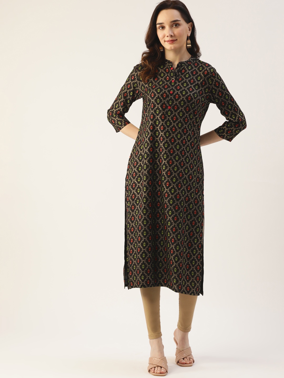 

KBZ Women Black & Green Ethnic Motifs Printed Kurta