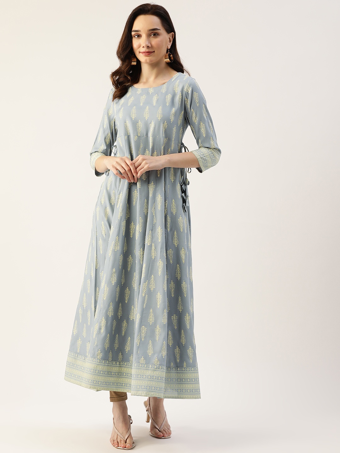 

KBZ Women Grey & Beige Ethnic Motifs Printed Anarkali Kurta
