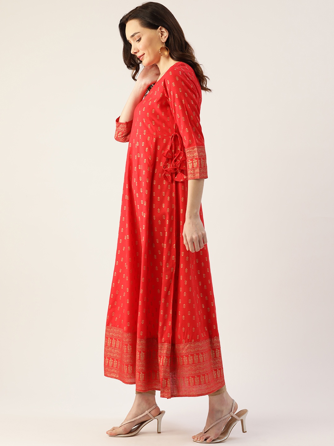 

KBZ Women Red & Golden Ethnic Motifs Printed Anarkali Kurta