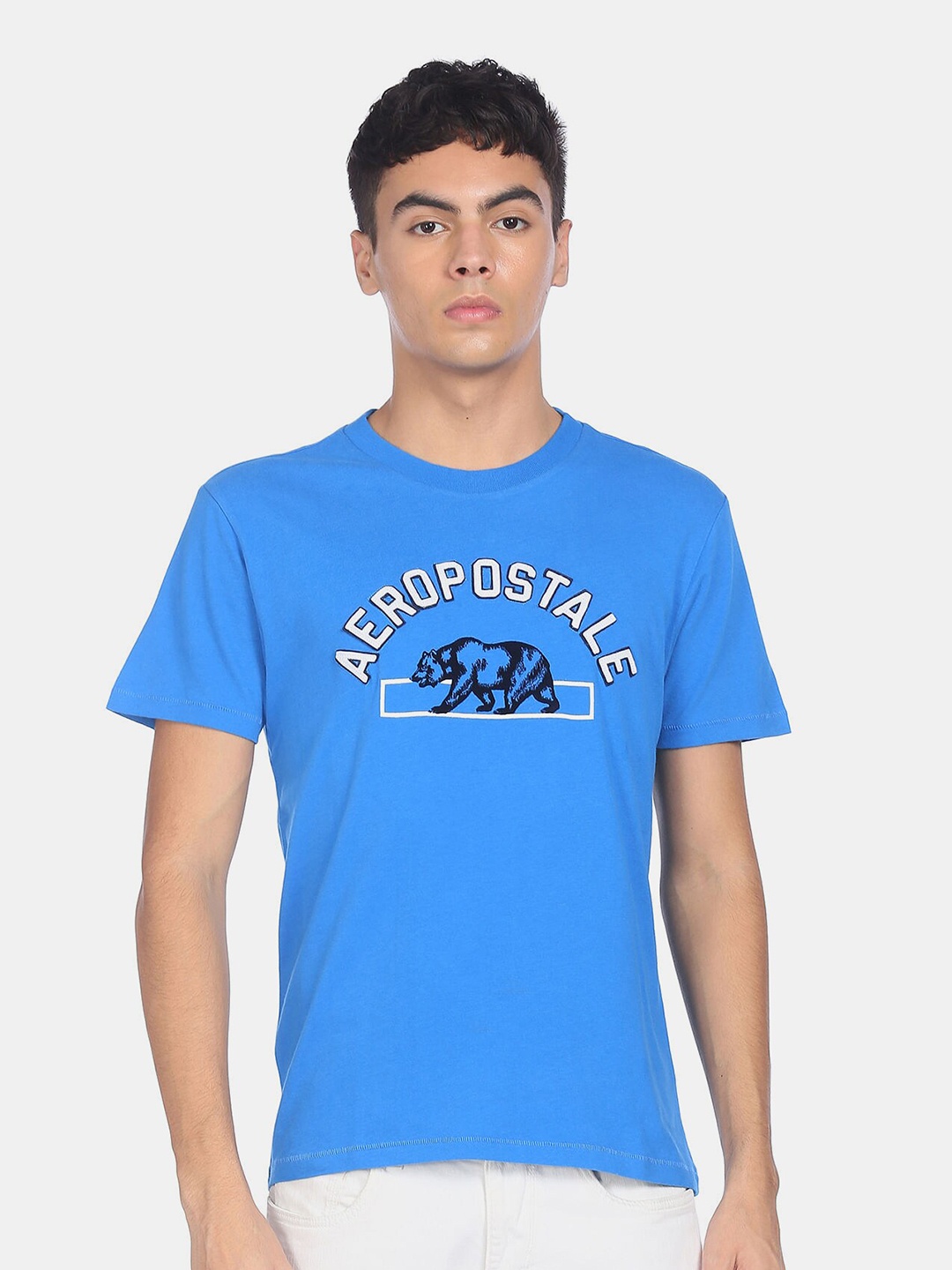

Aeropostale Men Blue Typography Printed 100% Cotton T-shirt