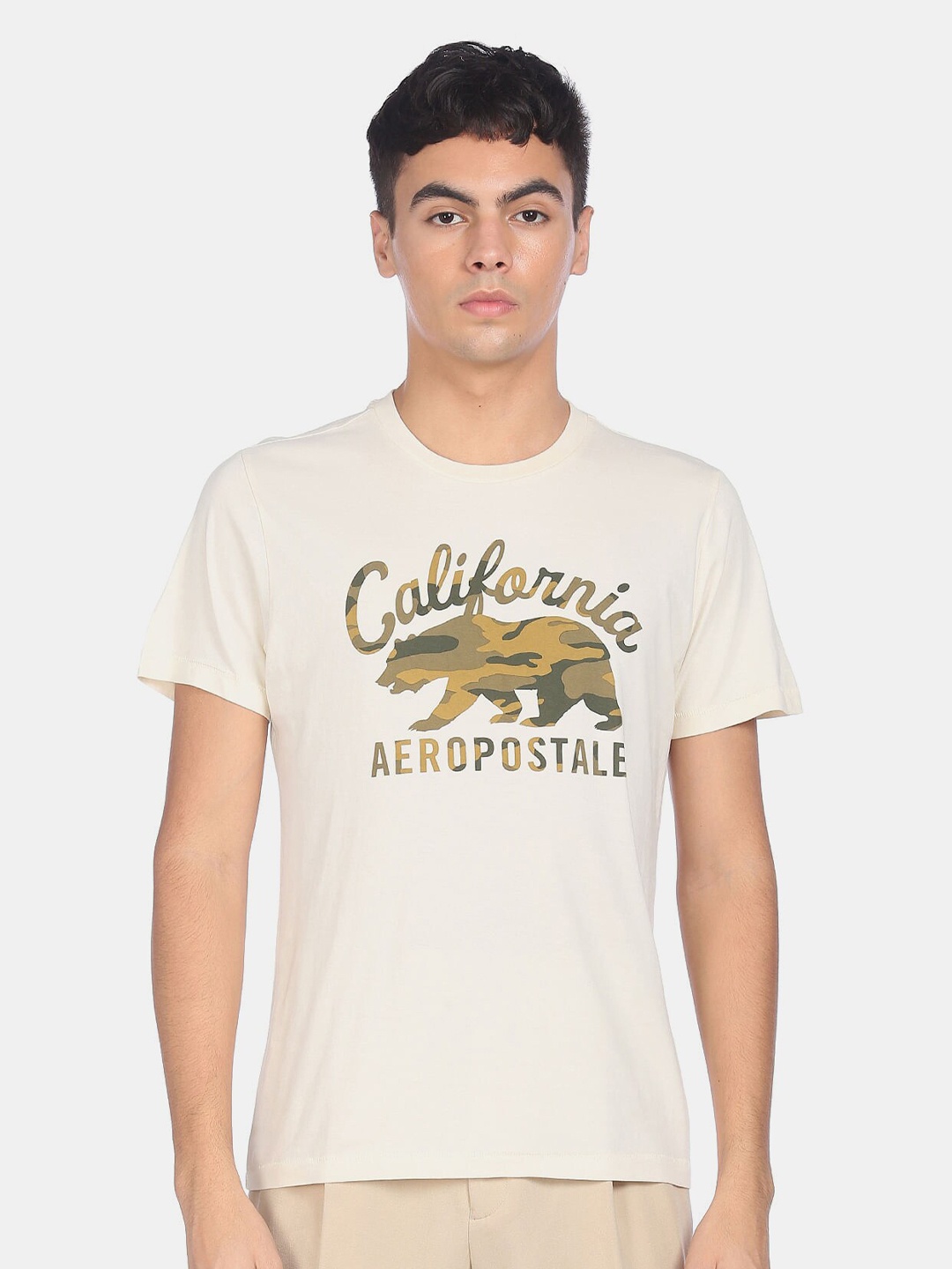 

Aeropostale Men White Graphic Printed Cotton T-shirt