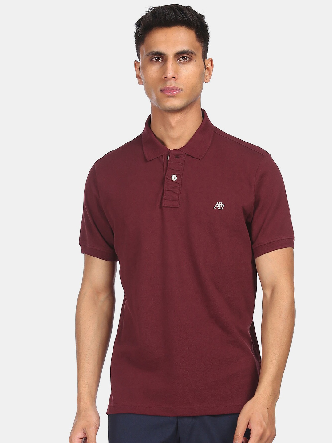 

Aeropostale Men Red Solid Polo Collar 100% Cotton T-Shirt