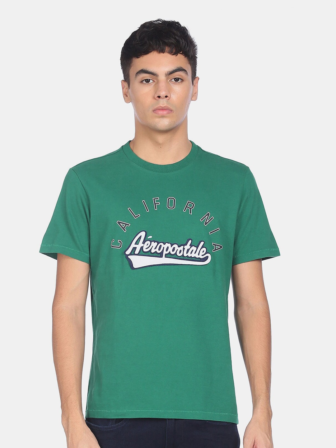 

Aeropostale Men Green & White Printed Pure Cotton T-shirt