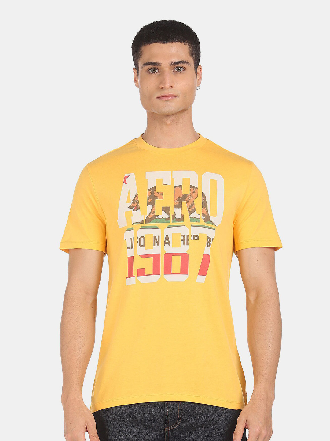 

Aeropostale Men Yellow & White Typography Printed T-shirt