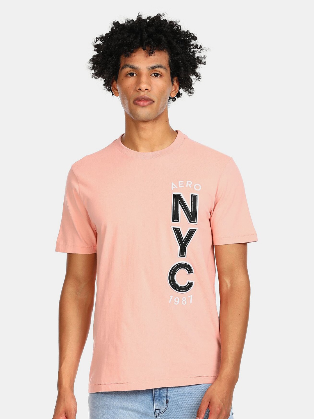 

Aeropostale Men Peach-Coloured & Black Typography Printed T-shirt