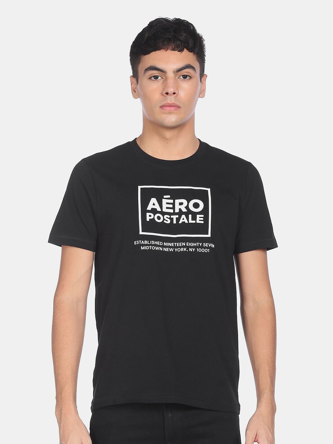 

Aeropostale Men Black Typography Printed 100% Cotton T Shirt