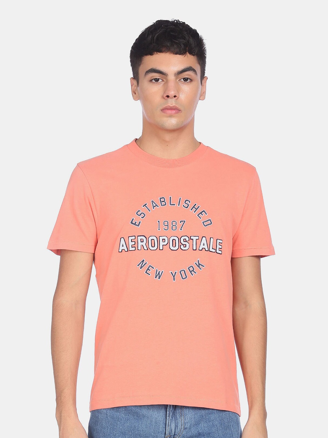 

Aeropostale Men Pink Typography Printed Cotton T-shirt