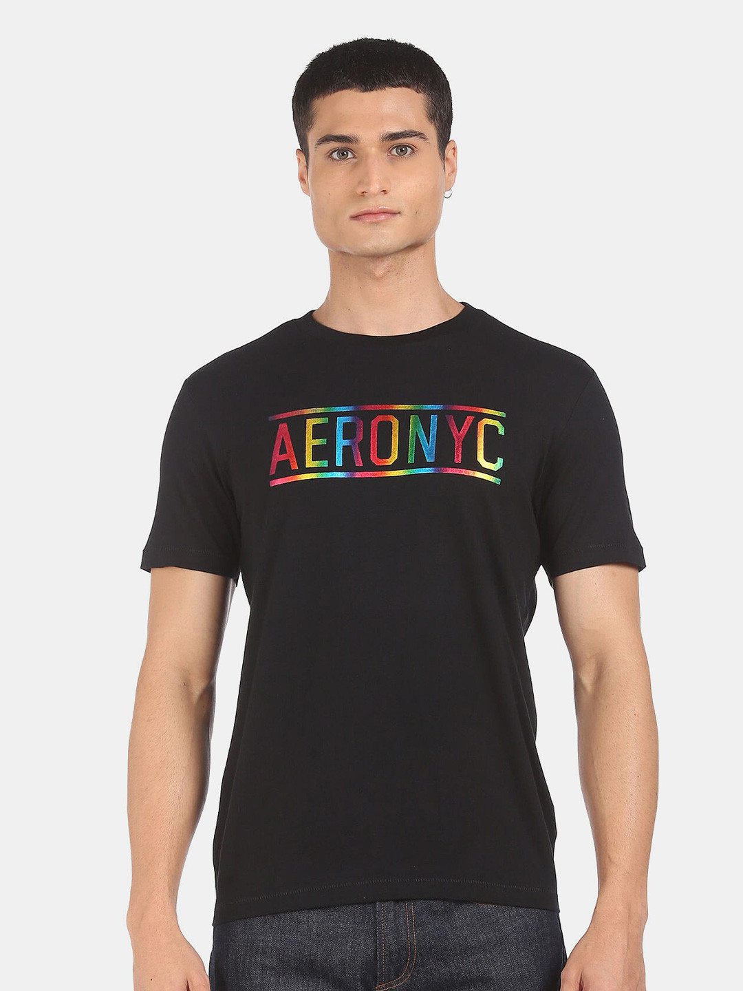 

Aeropostale Men Black Typography Printed Pure Cotton T-shirt