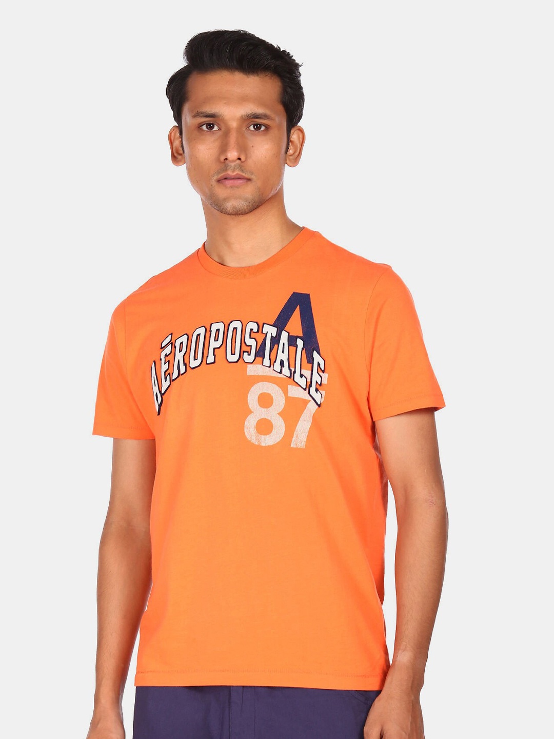 

Aeropostale Men Orange Typography Printed100% Cotton T-shirt