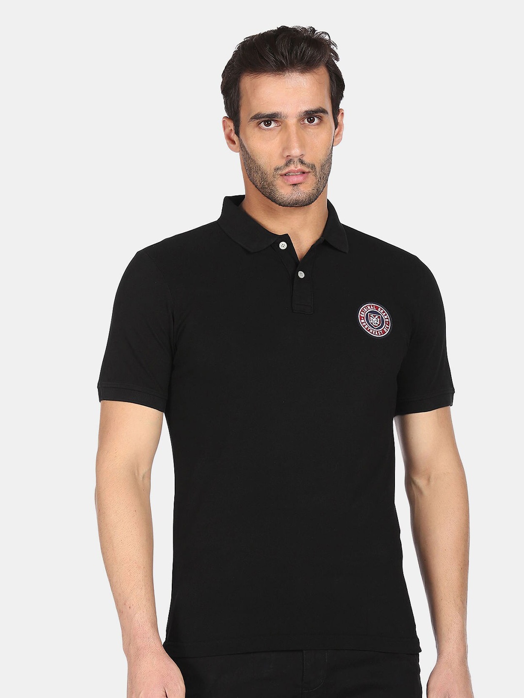 

Aeropostale Men Black Polo Collar Cotton T-shirt