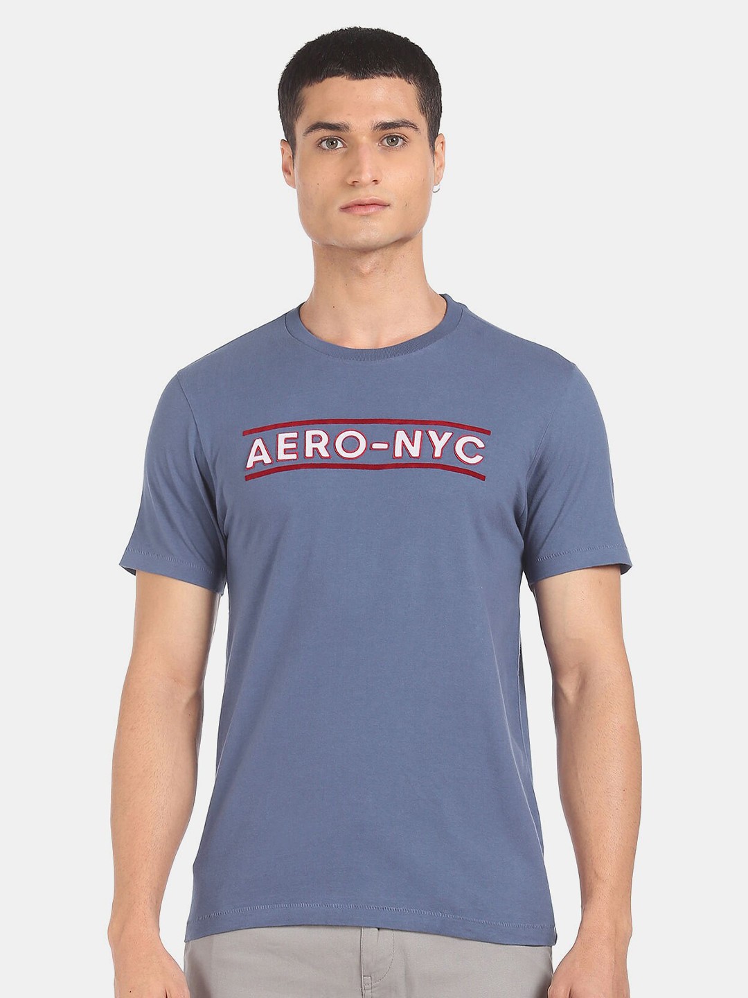 

Aeropostale Men Blue Typography Cotton T-shirt