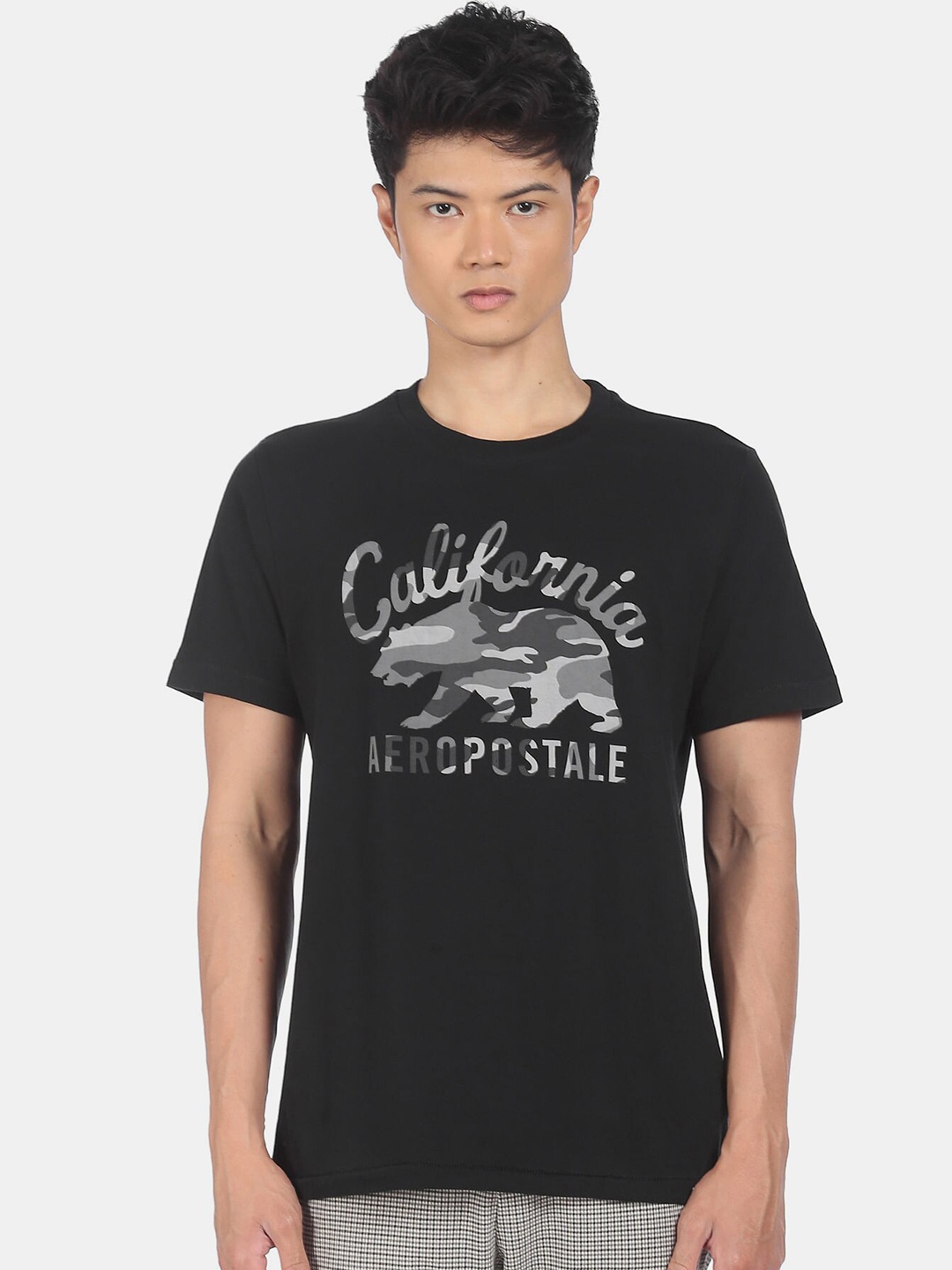 

Aeropostale Men Black & Grey Typography Printed Cotton T-shirt
