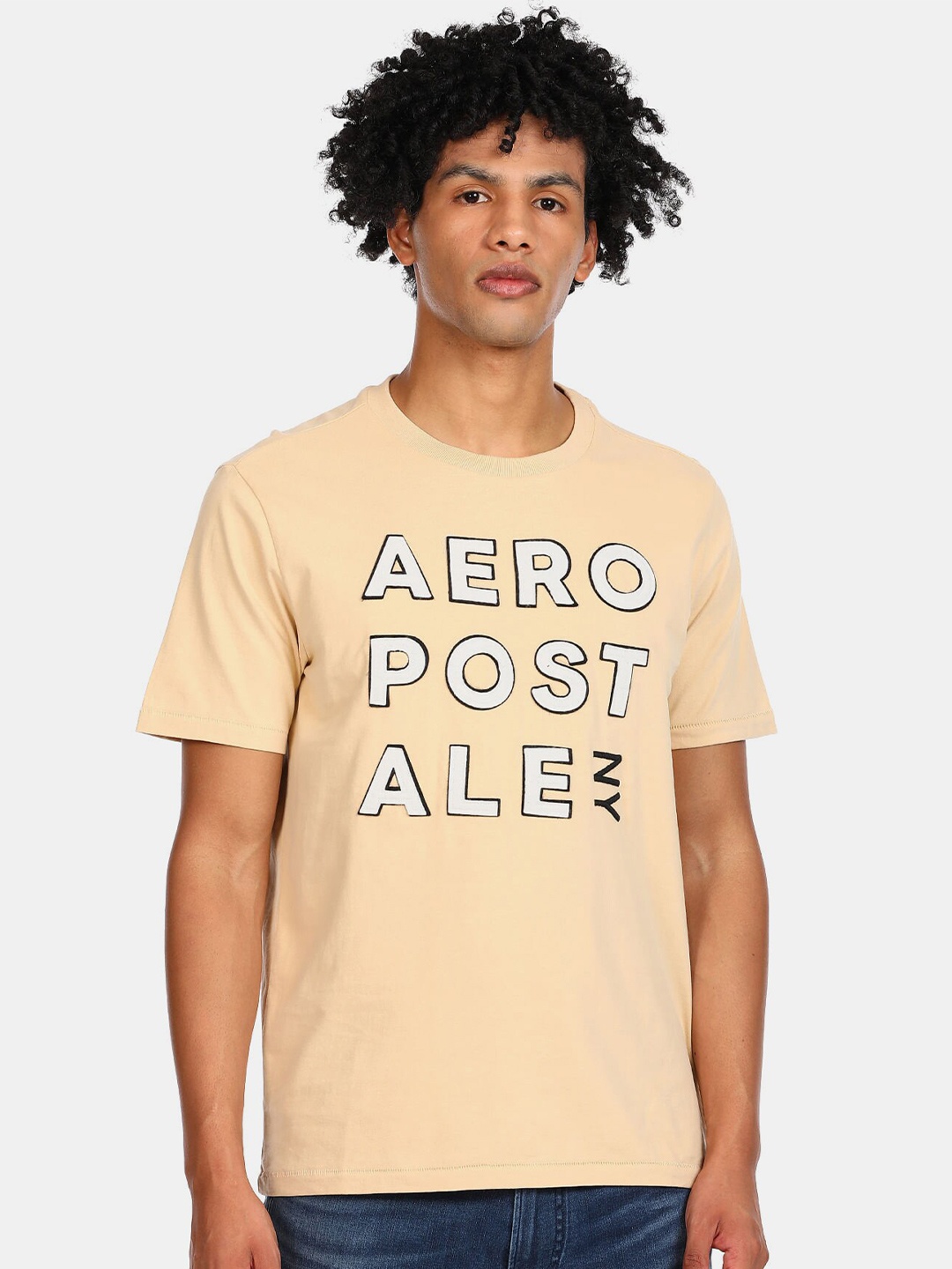 

Aeropostale Men Beige Typography Printed Cotton T-shirt