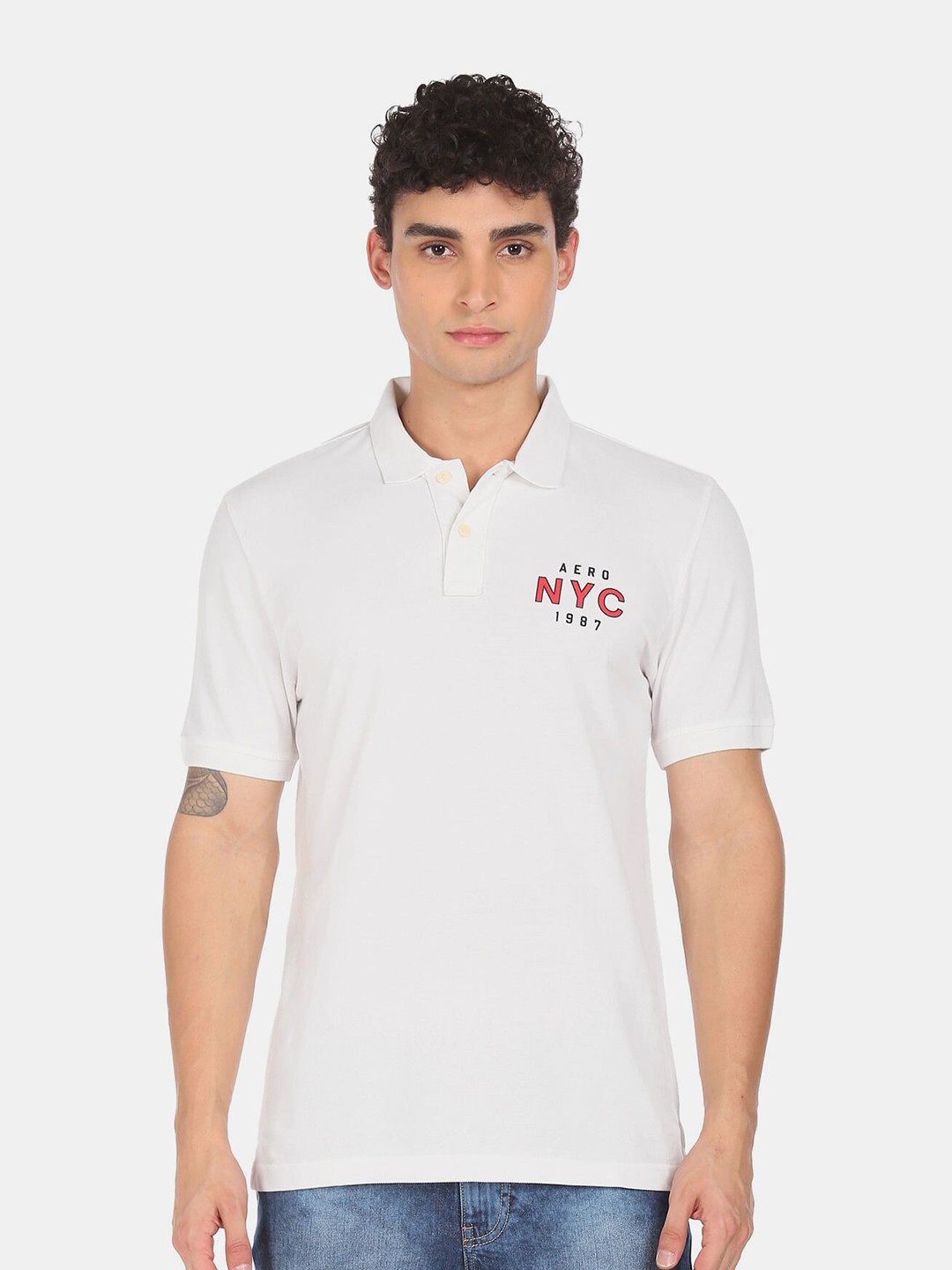 

Aeropostale Men White Polo Collar Cotton T-shirt
