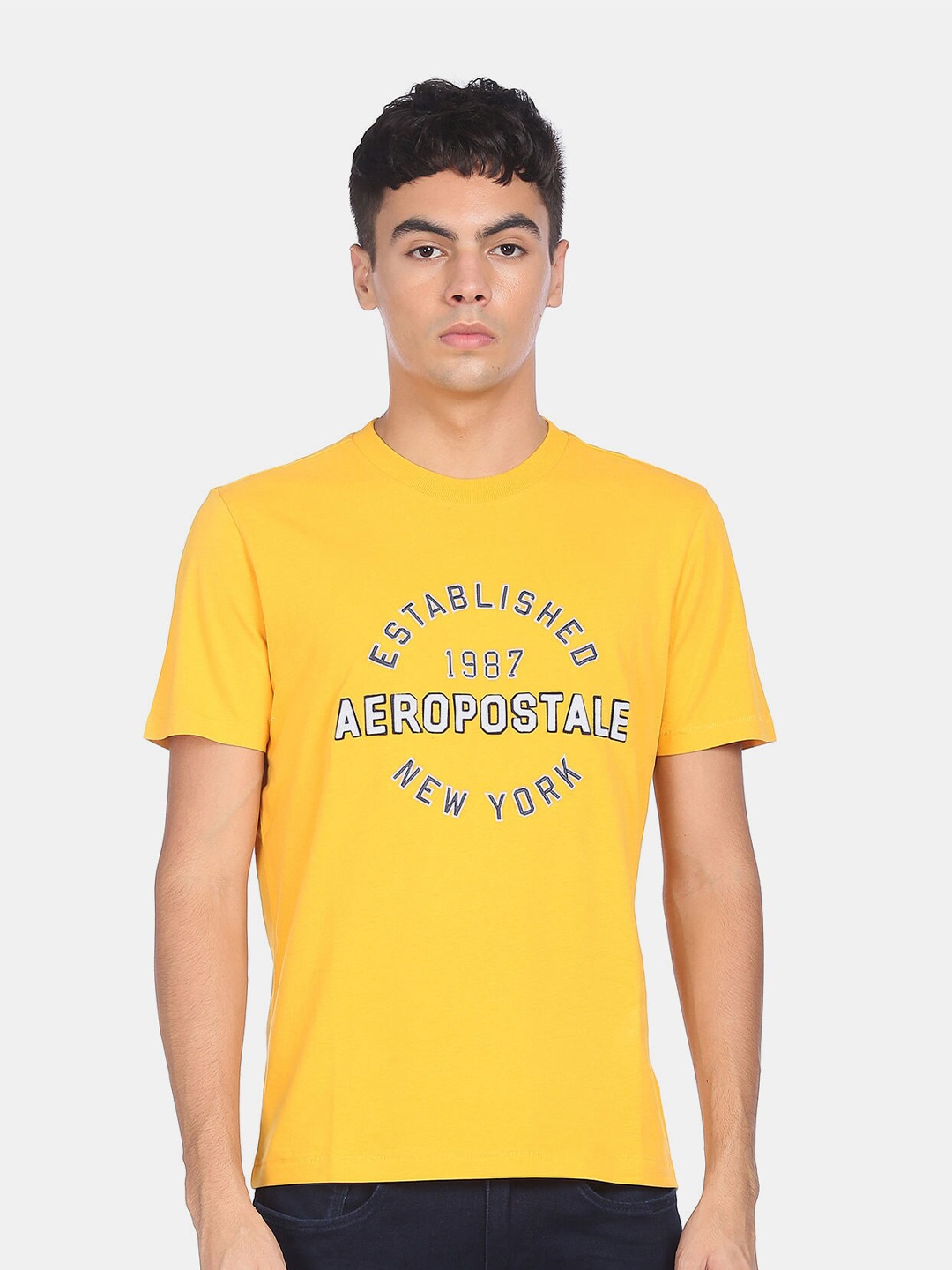 

Aeropostale Men Yellow Typography Printed Cotton T-shirt