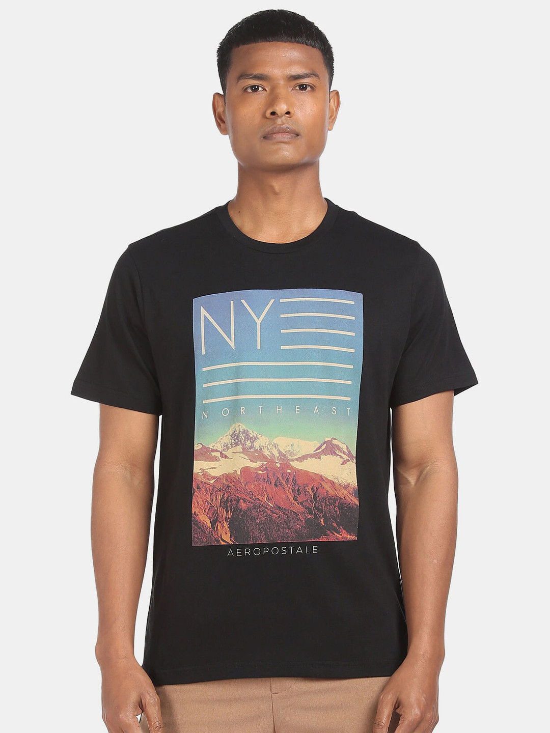 

Aeropostale Men Black Graphic Printed Pure Cotton T-shirt