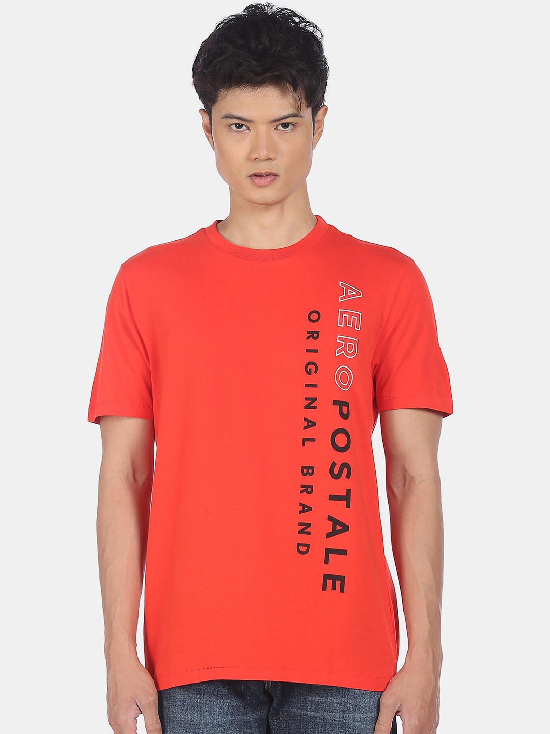 

Aeropostale Men Orange Typography Printed Pure Cotton T-shirt