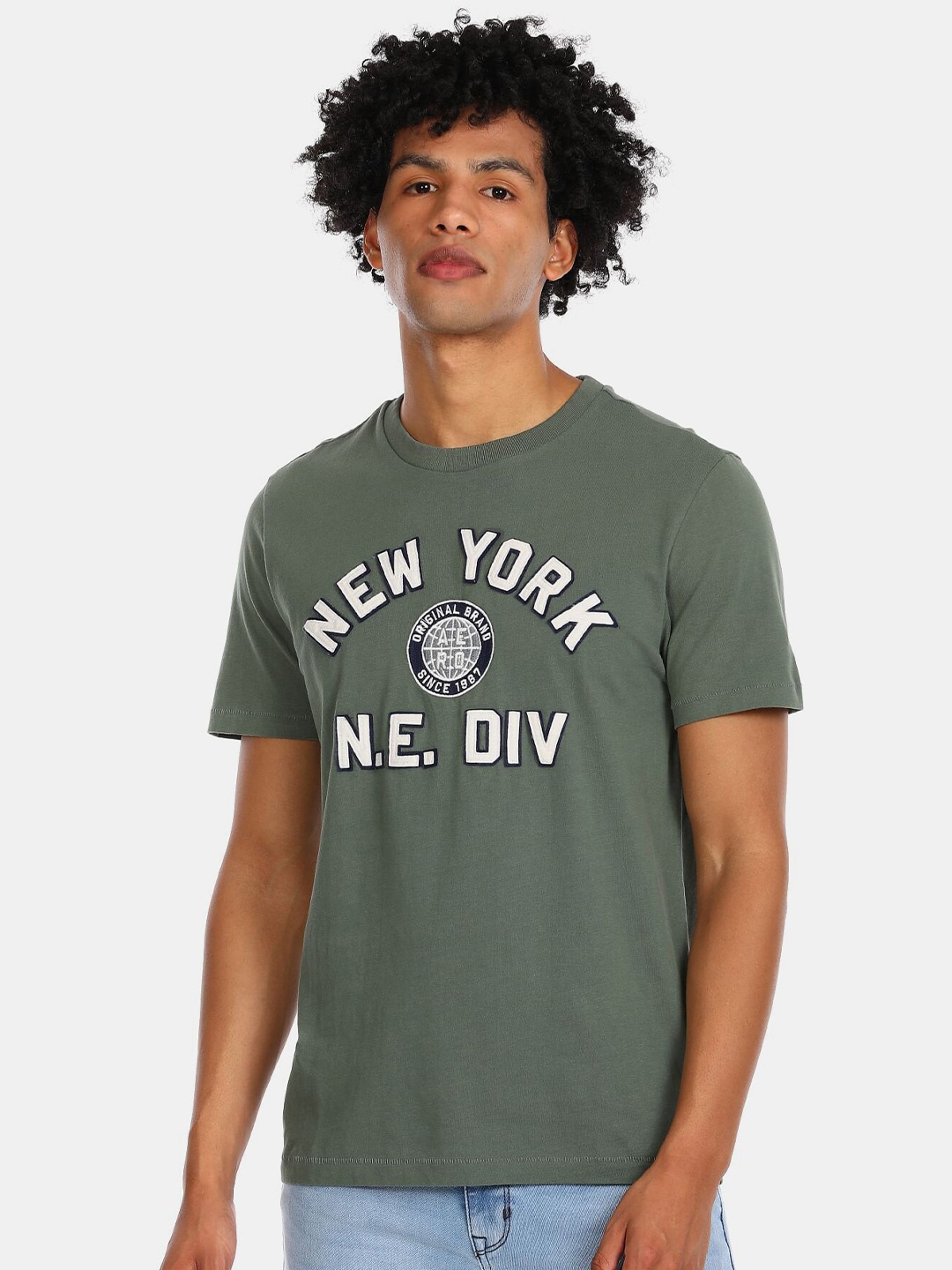 

Aeropostale Men Green & White Printed Pure Cotton T-shirt