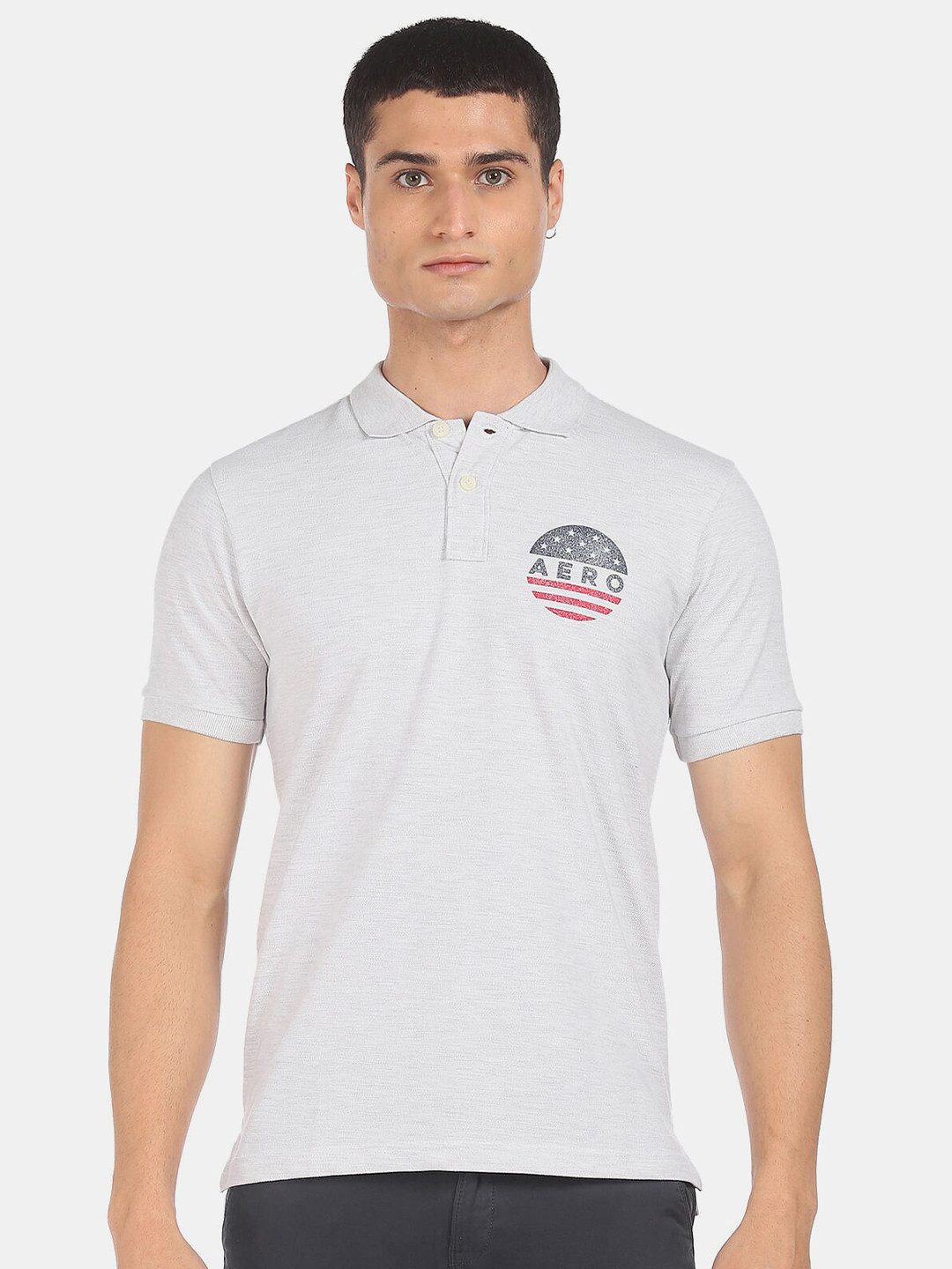 

Aeropostale Men White Brand Logo Printed Polo Collar T-shirt