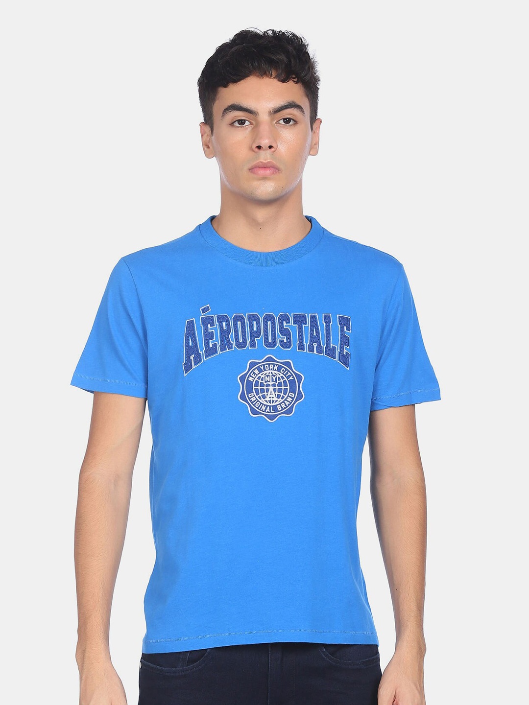 

Aeropostale Men Blue Typography Printed Cotton T-shirt