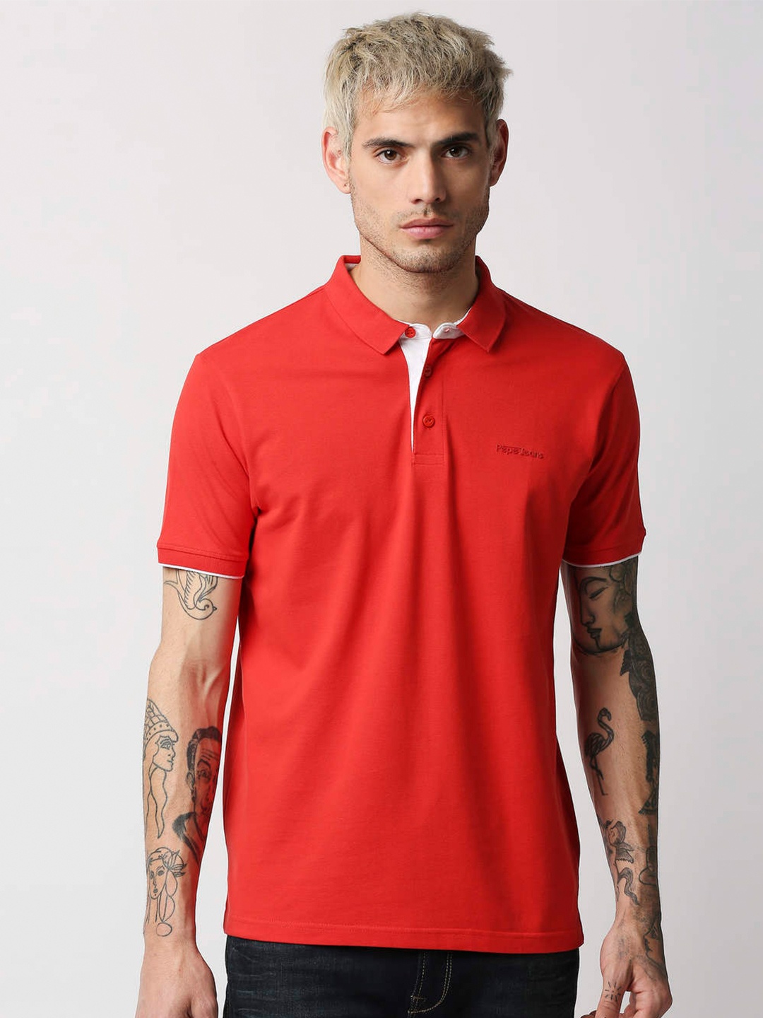 

Pepe Jeans Men Red Polo Collar T-shirt