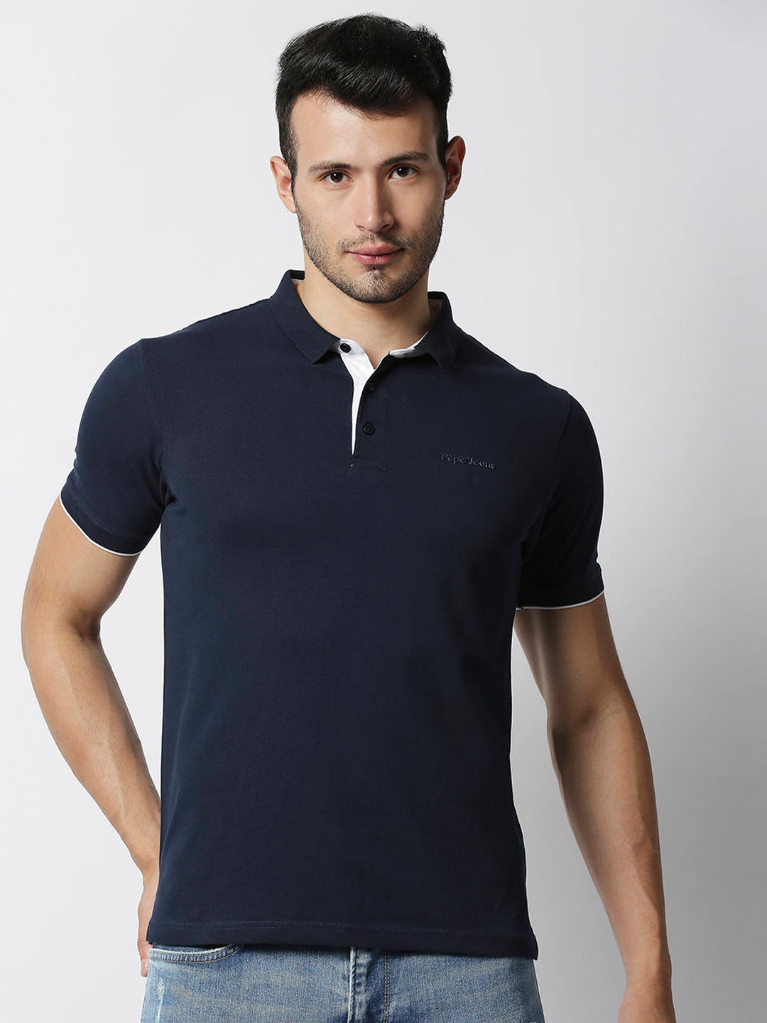 

Pepe Jeans Men Blue Mandarin Collar Cotton T-shirt