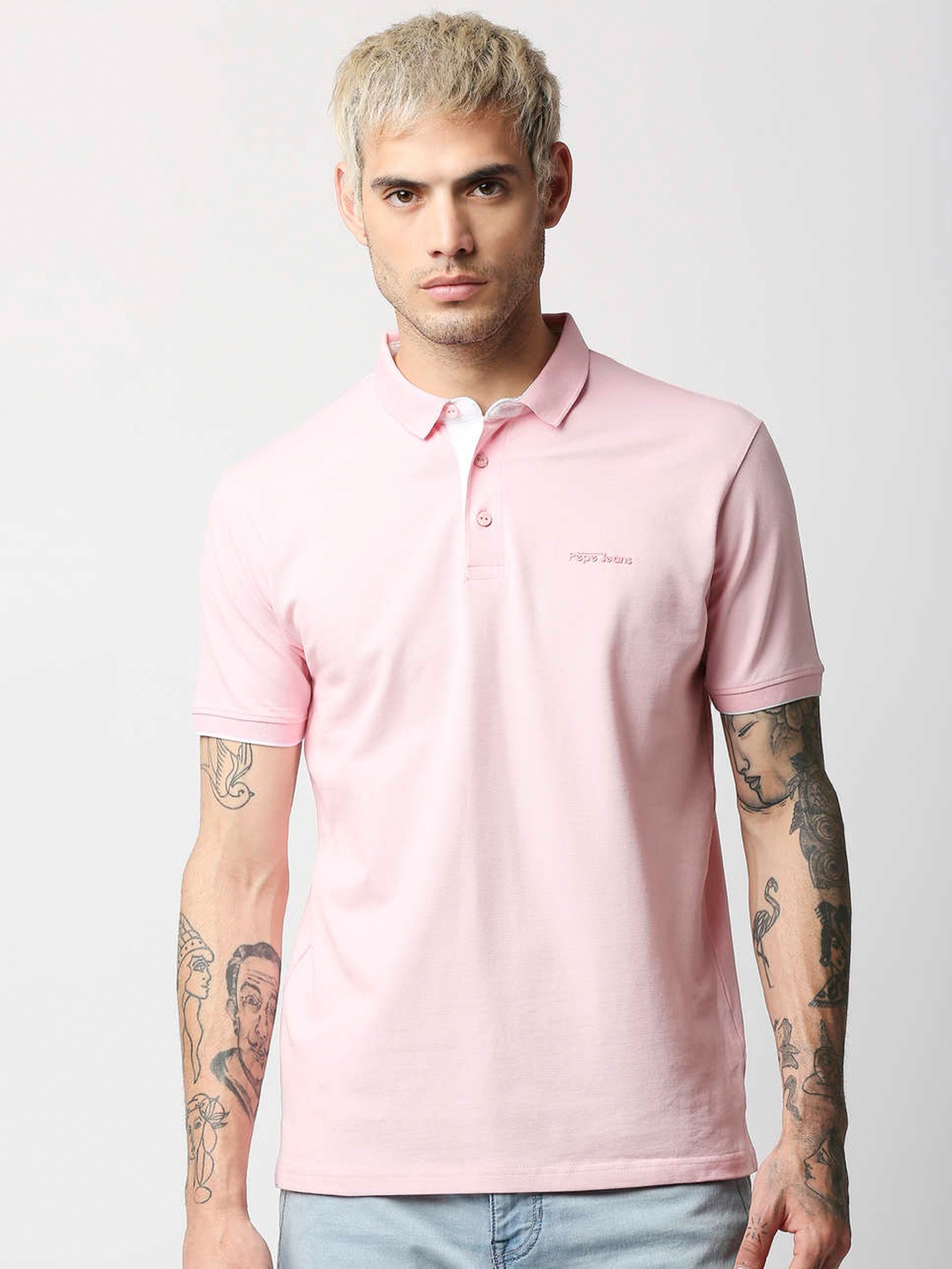 

Pepe Jeans Men Pink Solid Polo Collar T-shirt