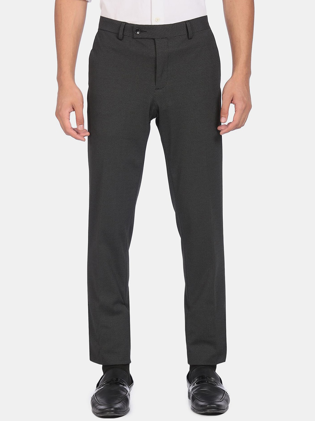 

Arrow Men Black Self Design Formal Trousers