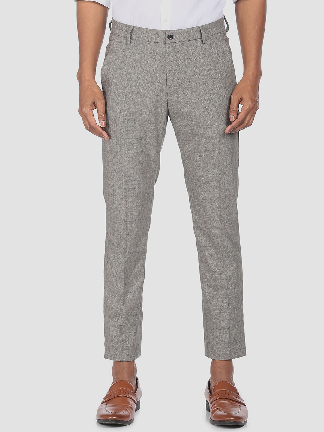 

Arrow Men Grey Checked Formal Trousers