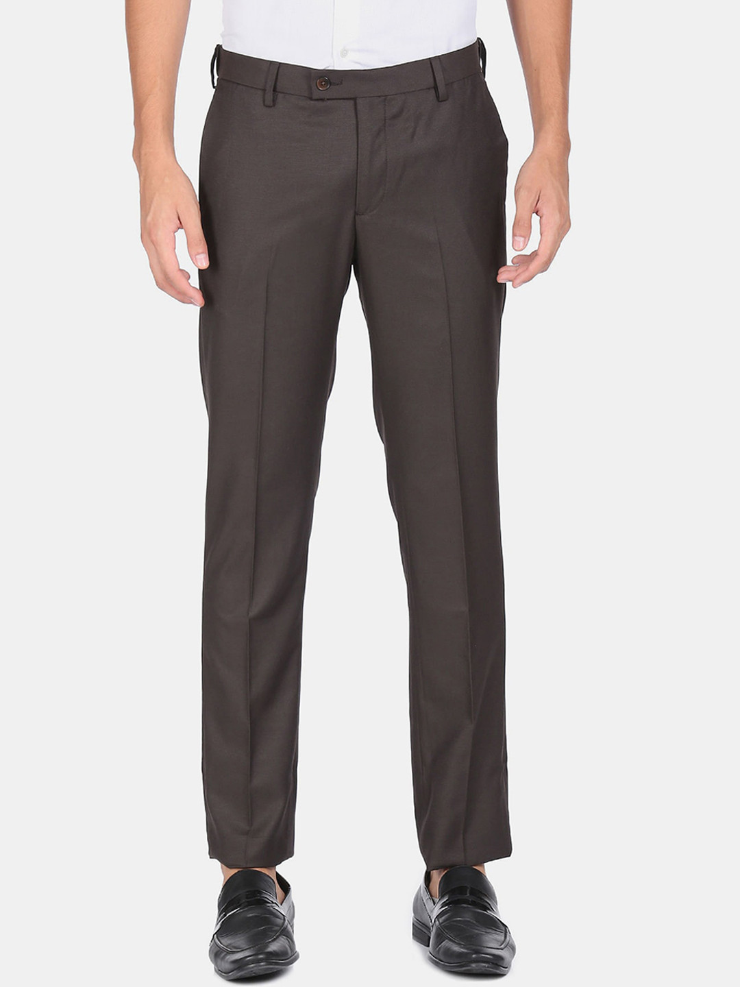 

Arrow Men Flat-Front Textured Formal Trousers, Brown