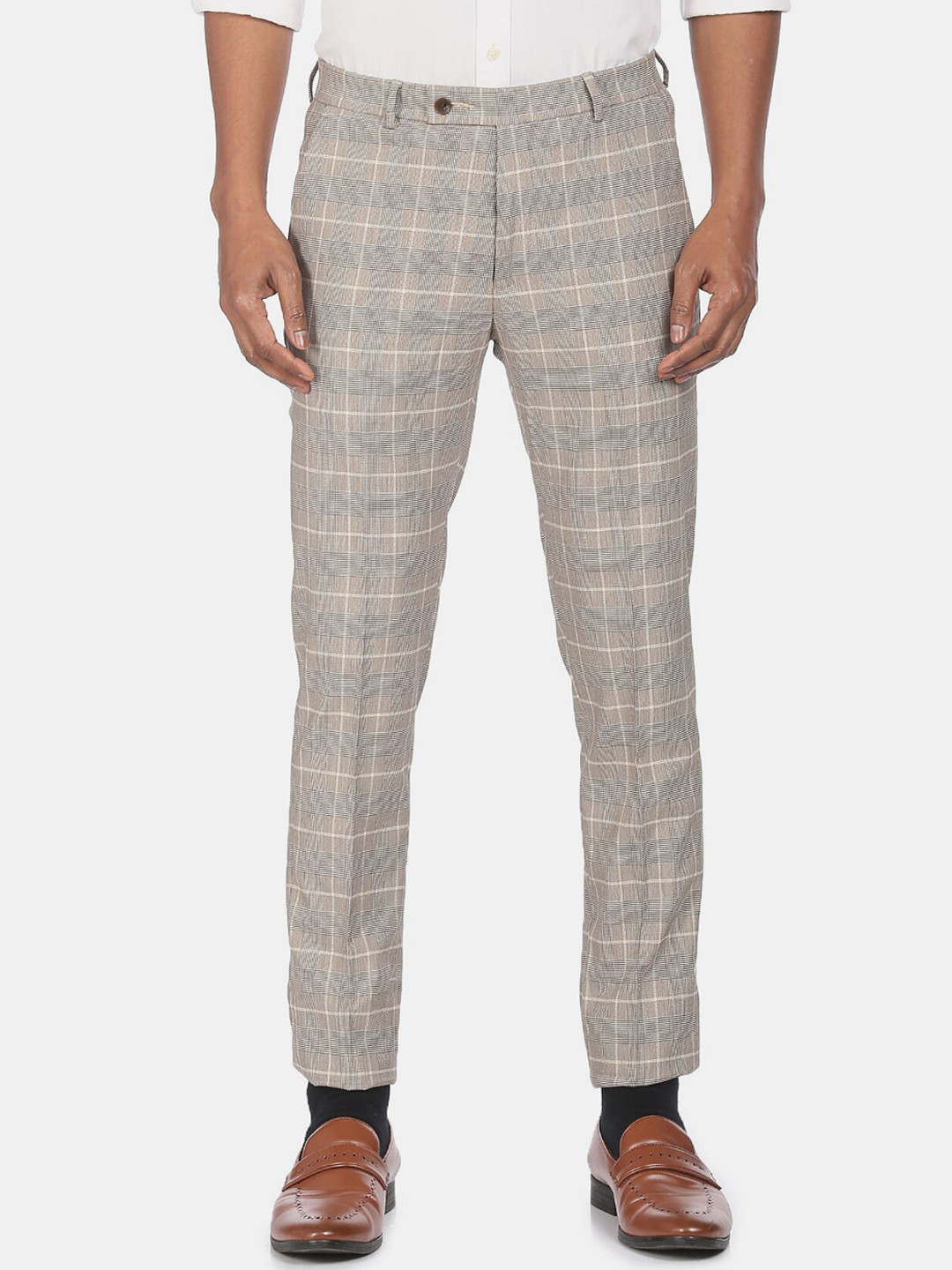 

Arrow Men Brown Checked Formal Trousers