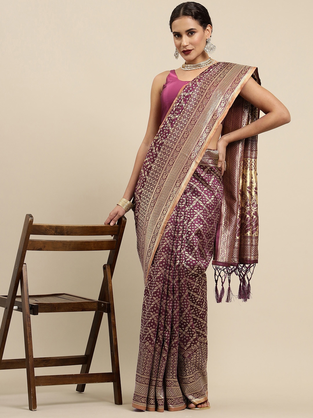 

Mitera Purple & Golden Woven Design Banarasi Saree