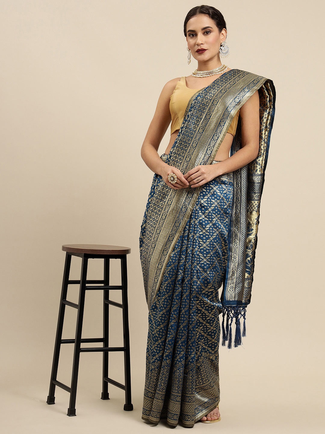 

Mitera Blue & Golden Woven Design Banarasi Saree