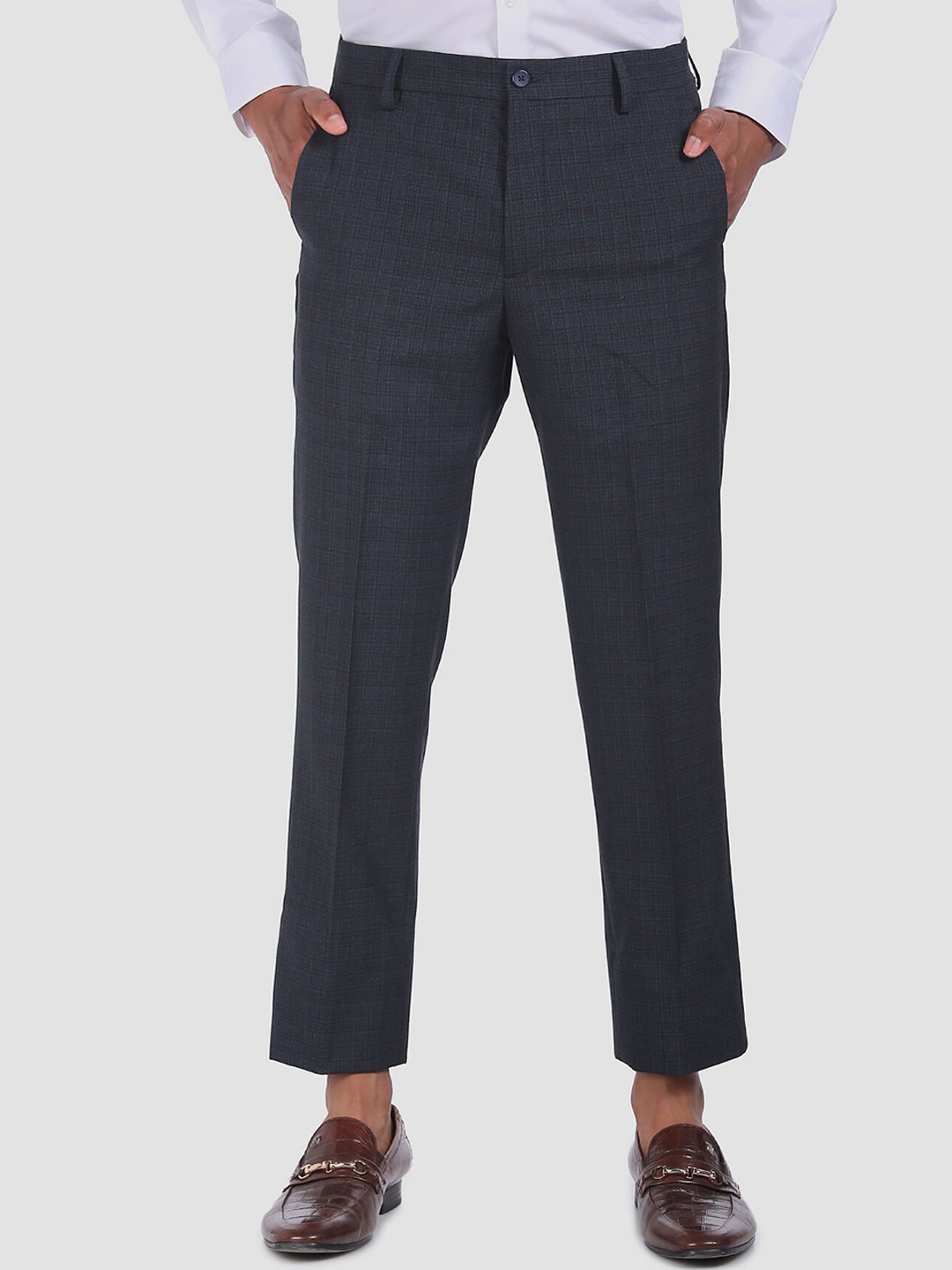 

Arrow New York Men Navy Blue Checked Formal Trousers