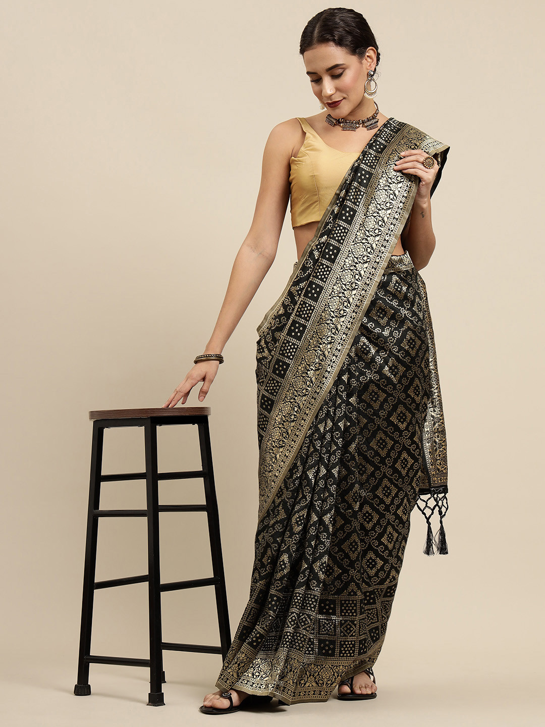 

Mitera Black & Golden Woven Design Banarasi Saree