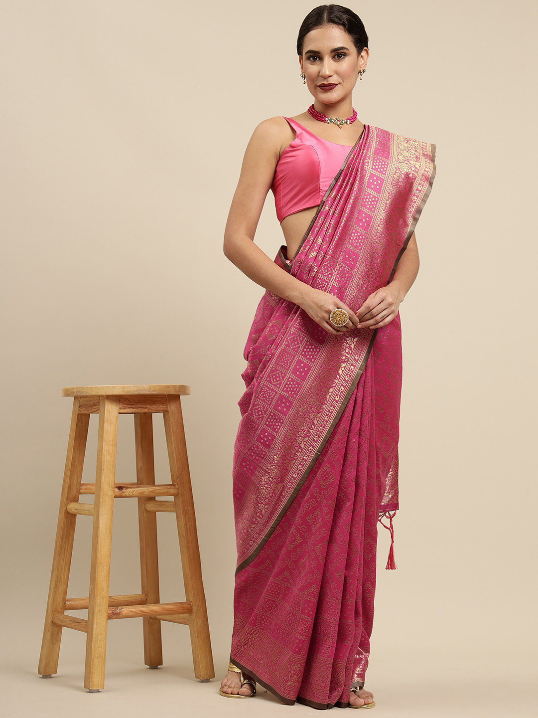

Mitera Pink & Golden Woven Design Banarasi Saree