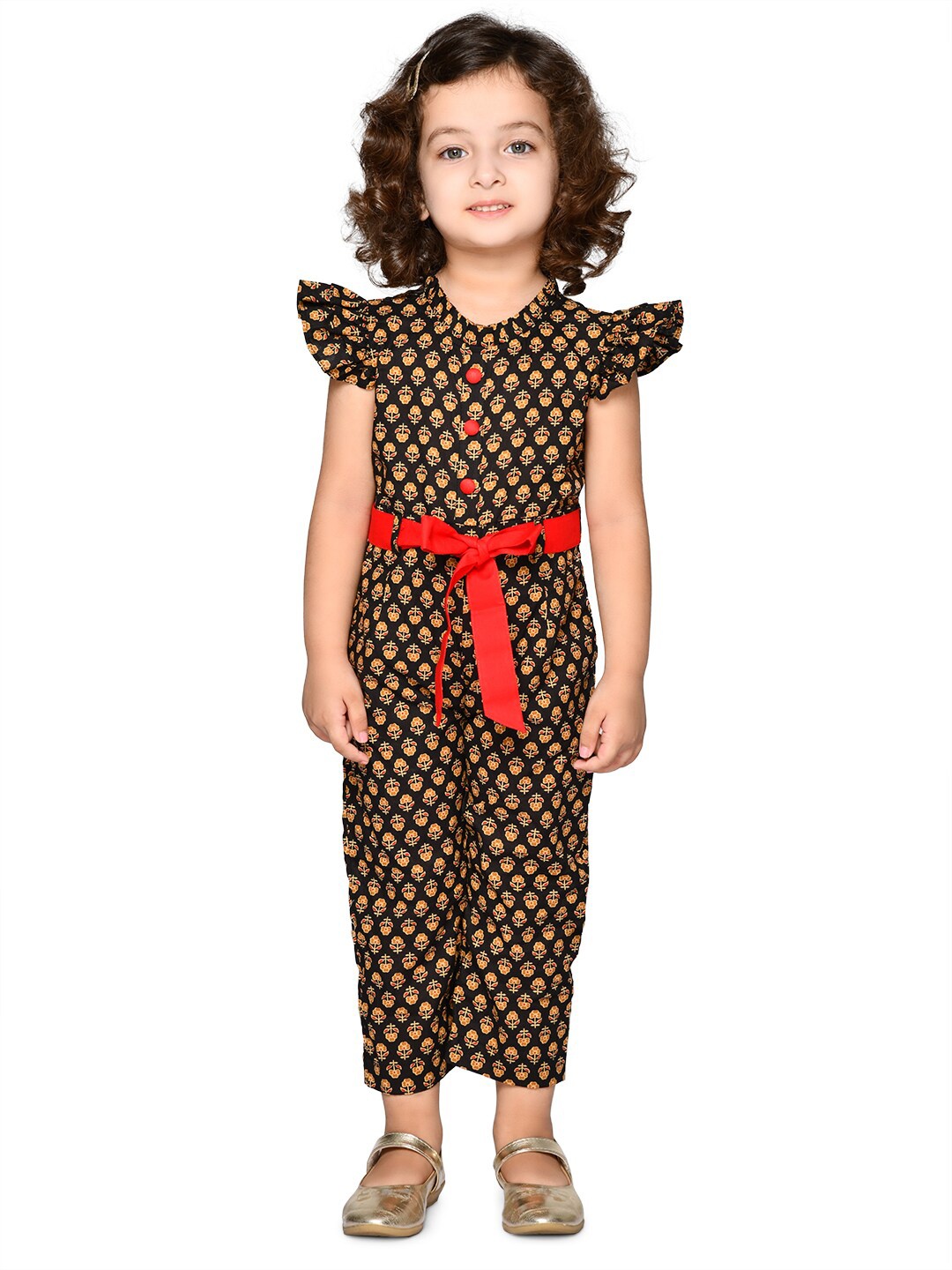 

SAKA DESIGNS Girls Black & Yellow Printed Jumpsuit With Belt