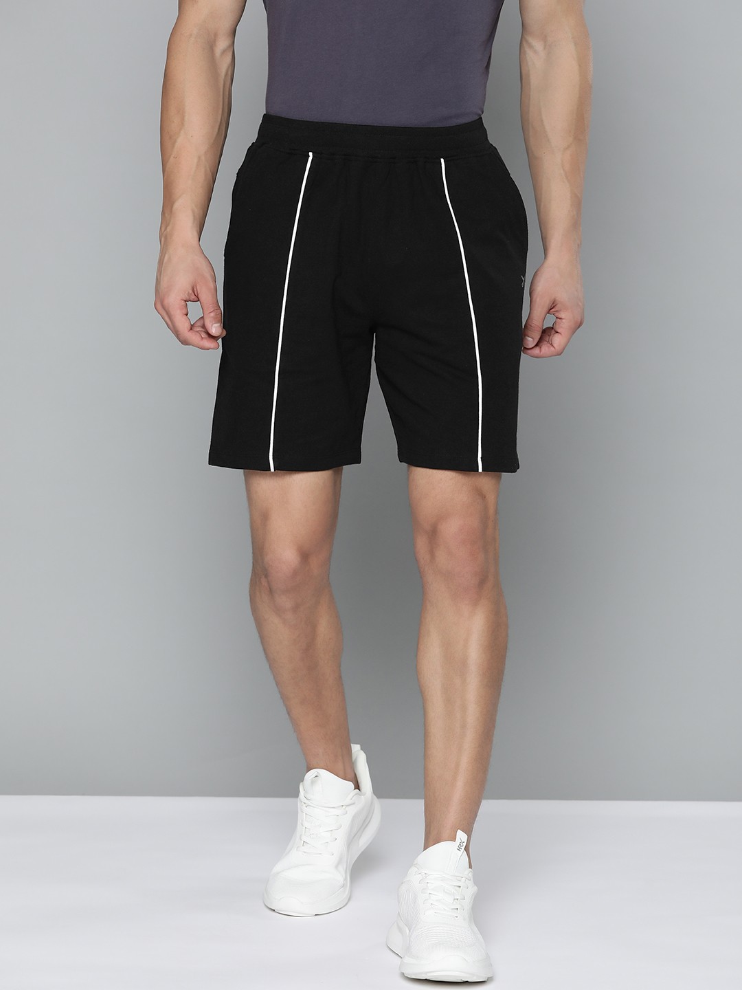 

HRX By Hrithik Roshan Lifestyle Men Jet Black Bio-Wash Brand Carrier Shorts