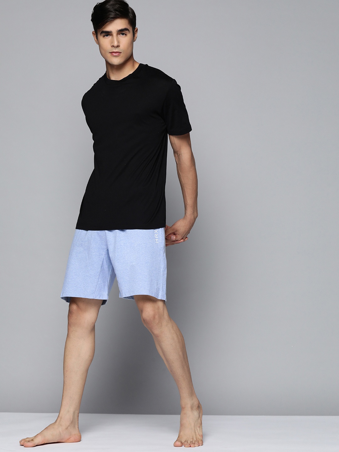 

HRX By Hrithik Roshan Yoga Men Aqua Melange Cotton Solid Shorts, Blue