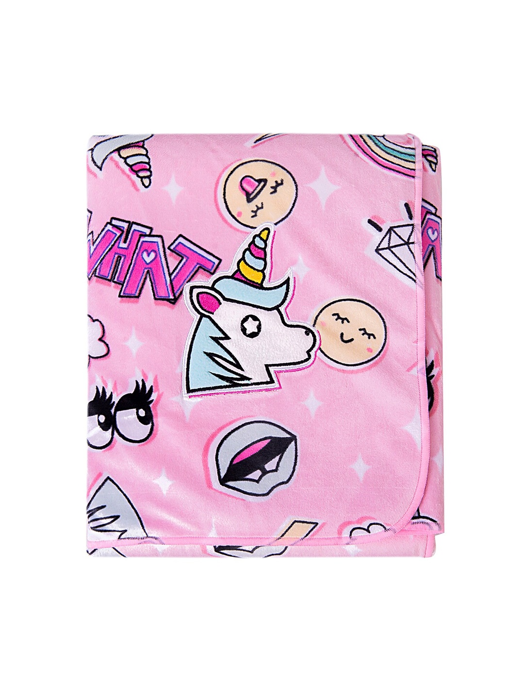 

Baby Moo Kids Pink & White Cartoon Characters Heavy Winter 210 GSM Single Bed Blanket