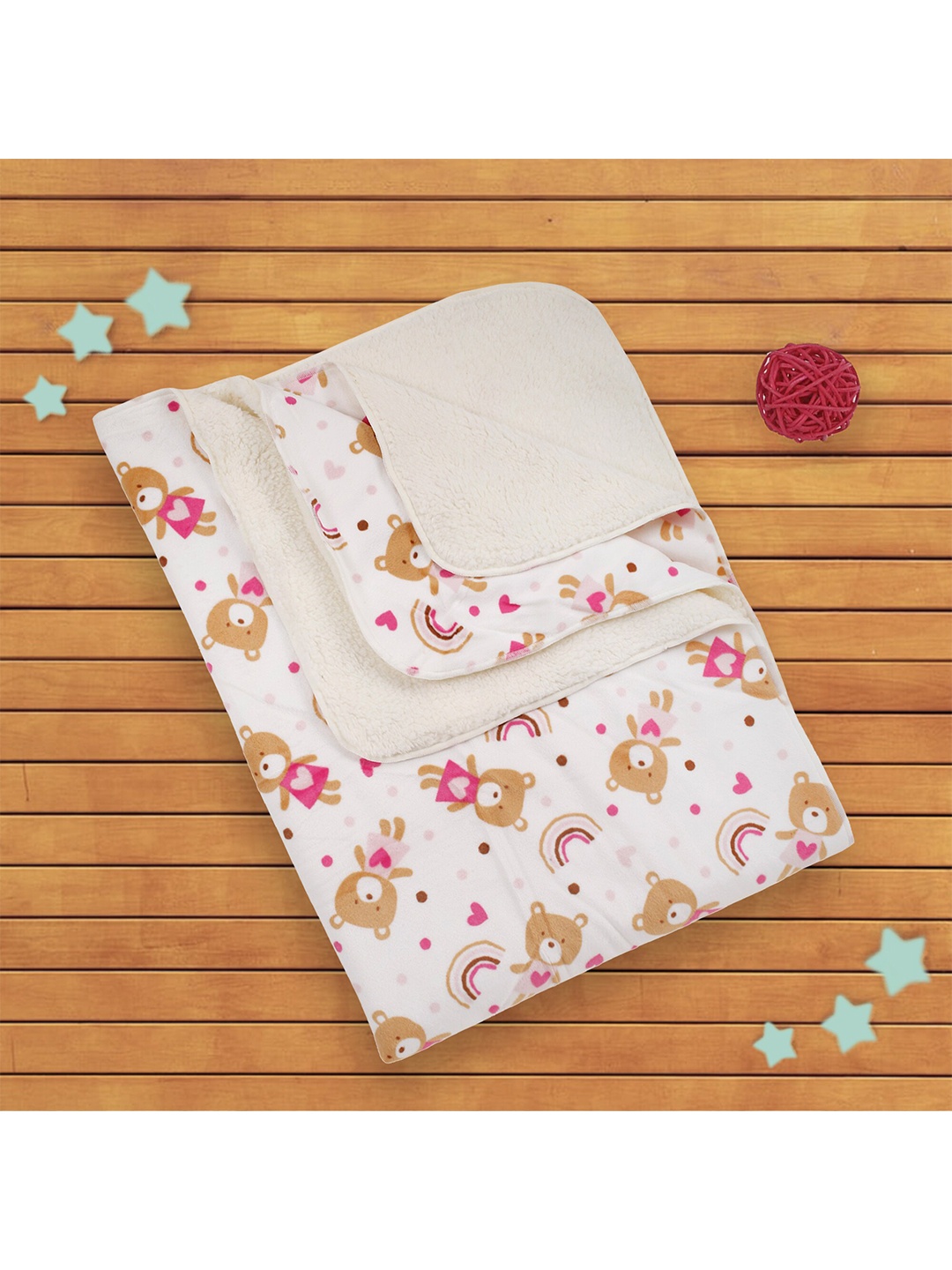 

Baby Moo White & Pink Cartoon Characters Heavy Winter 210 GSM Single Bed Blanket