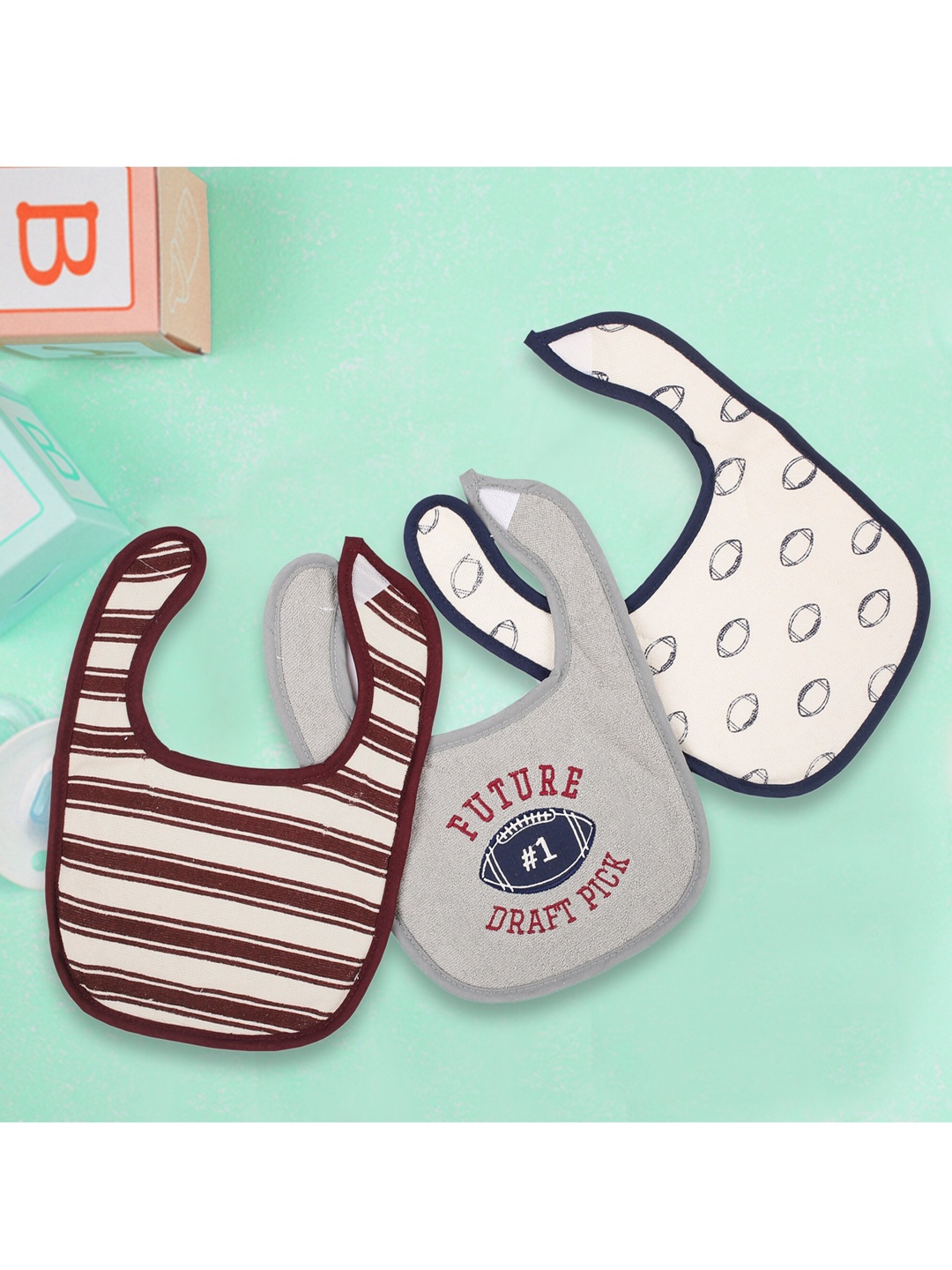 

Baby Moo Infant White & Grey Printed Bibs Pack Of 3