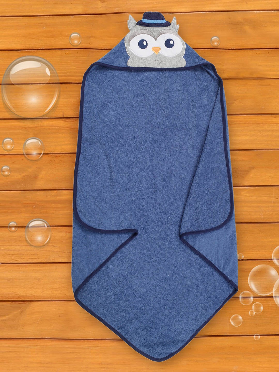 

Baby Moo Infants Blue & Grey Solid 210 GSM Cotton Hooded Bath Towel