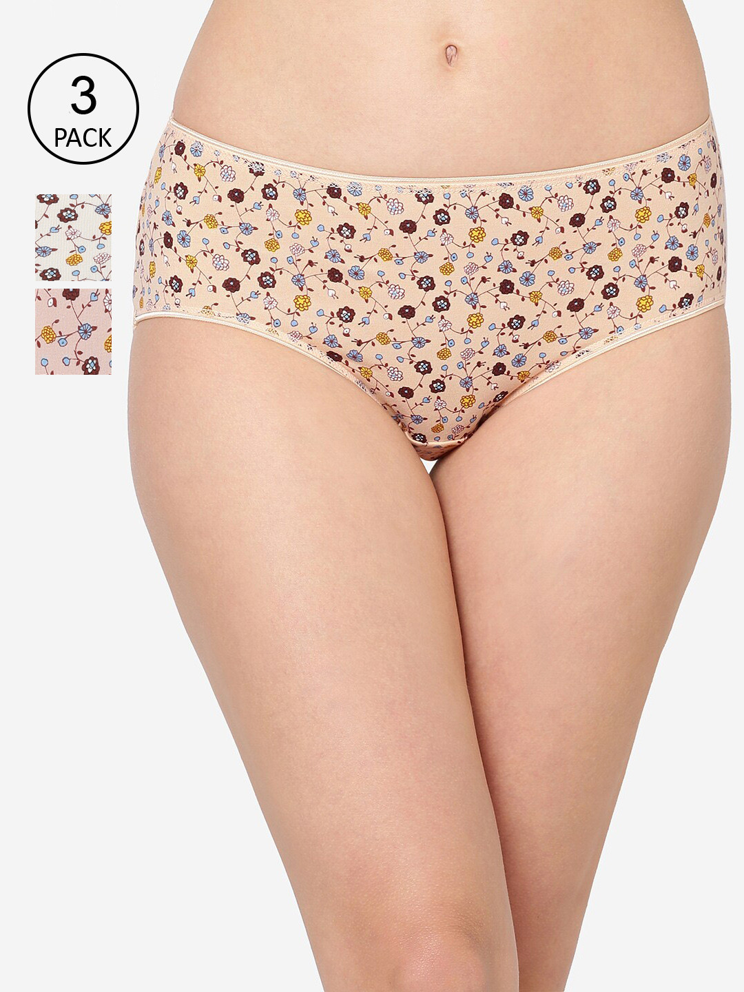 

Juliet Women Pack of 3 Multicolored Printed Low Rise Cotton Hipsters 060002000016046, Multi