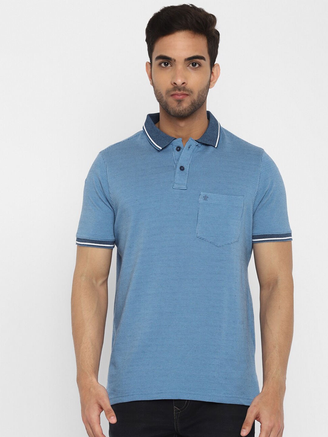 

Turtle Men Blue Polo Collar Slim Fit Cotton T-shirt