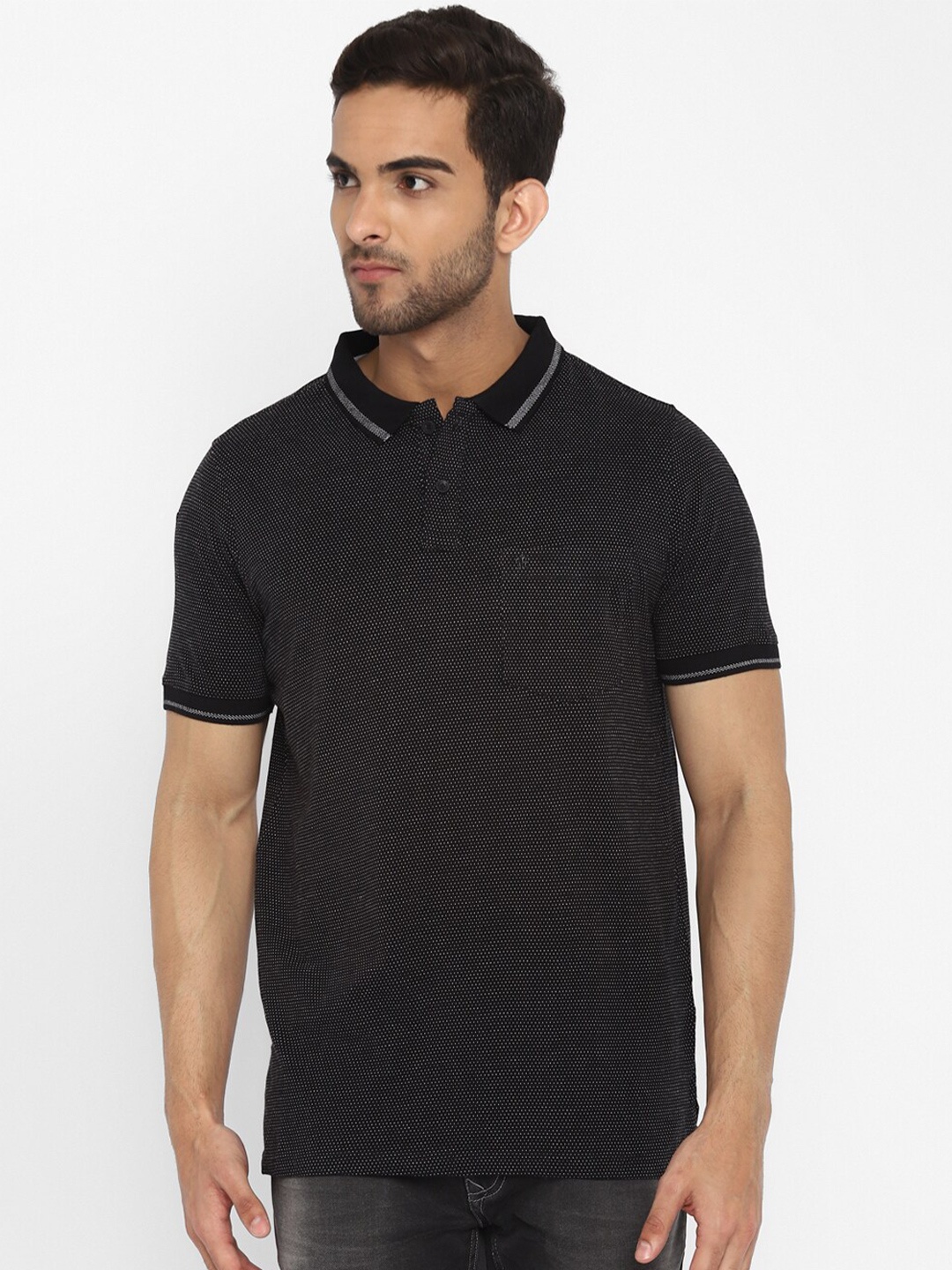 

Turtle Men Black Polo Collar Slim Fit T-shirt