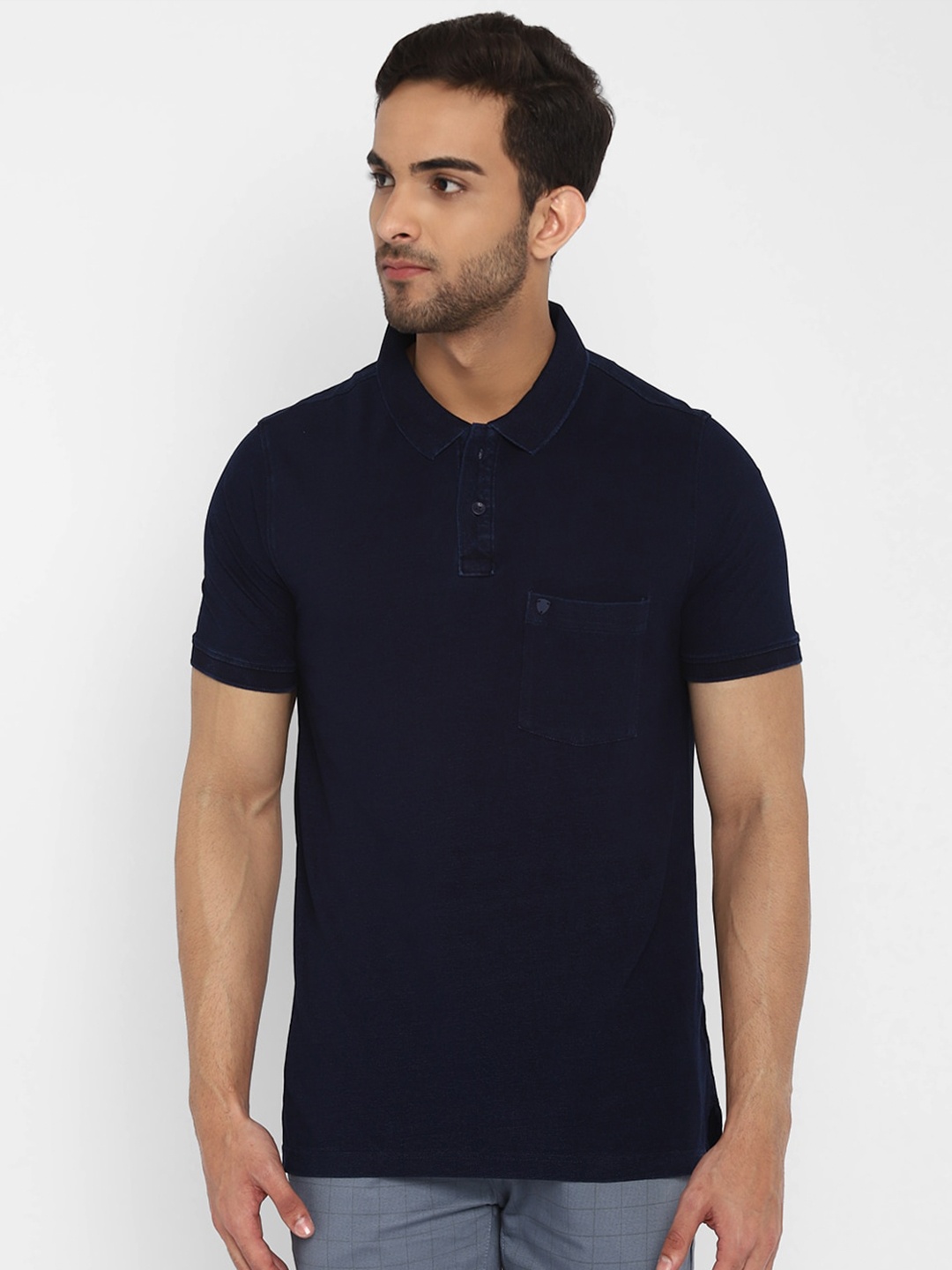 

Turtle Men Navy Blue Polo Collar Slim Fit T-shirt