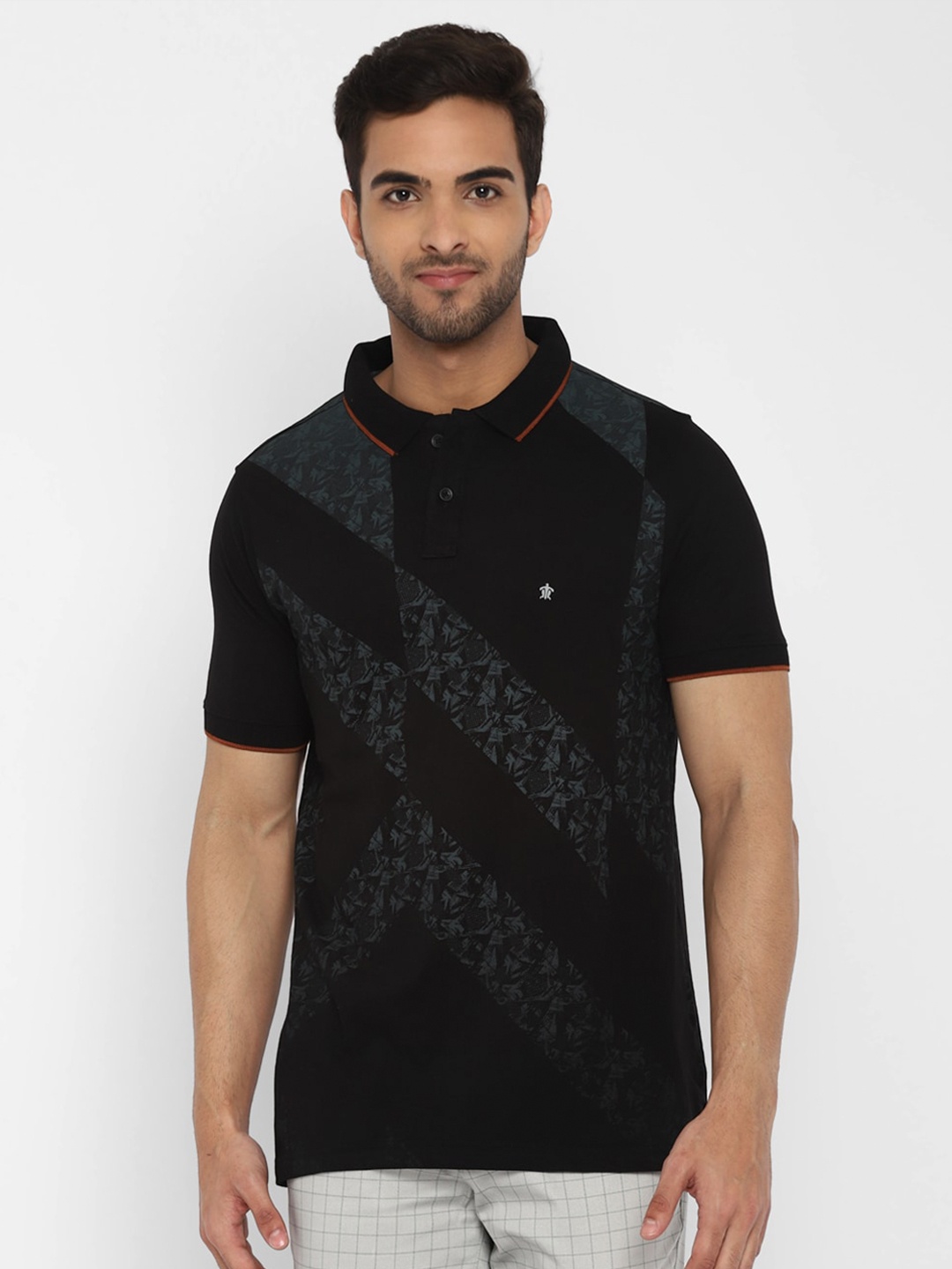 

Turtle Men Black Polo Collar Slim Fit Cotton T-shirt